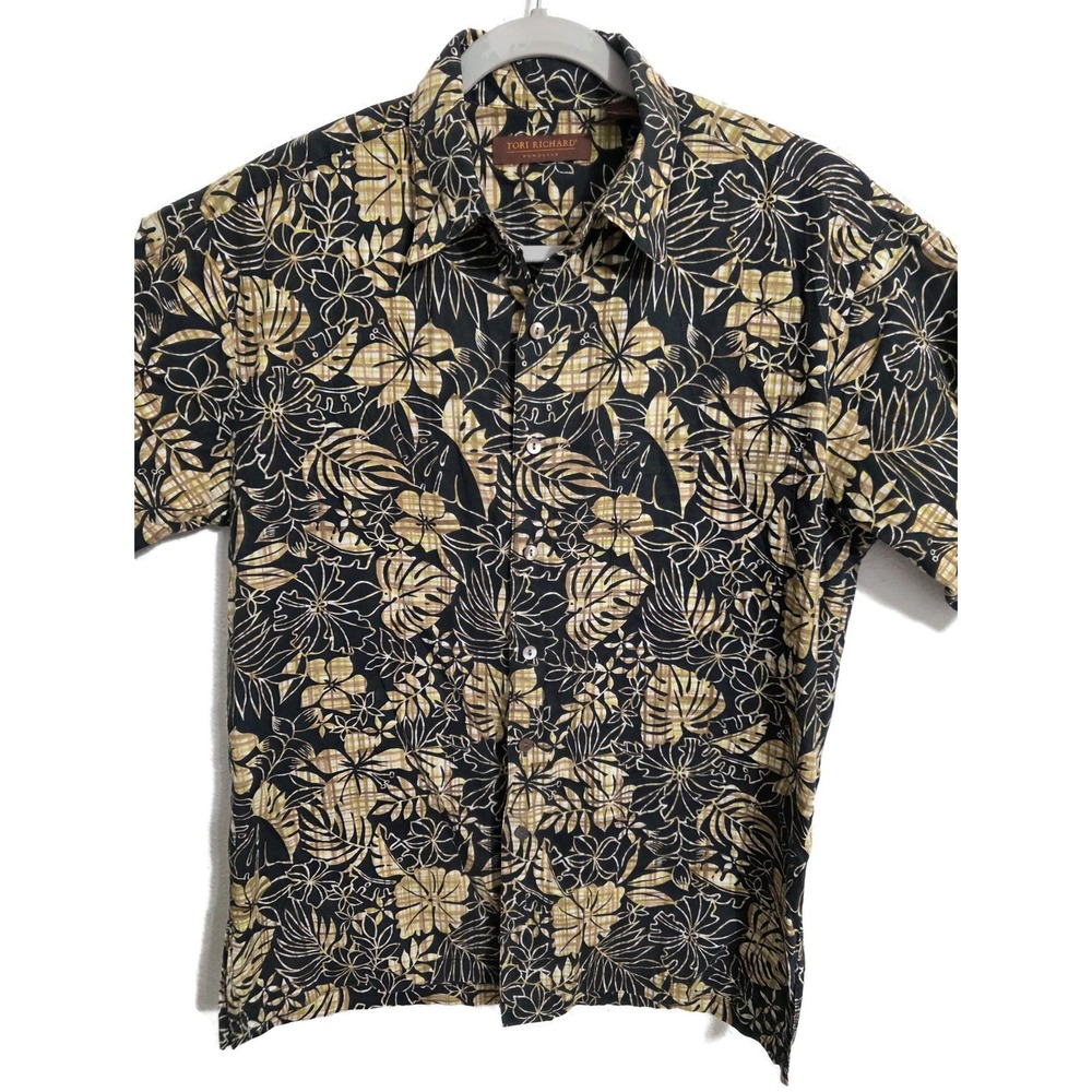 Tori Richard Shirt‎ Mens Small Black Floral Hawaiian Short Sleeve Button Cotton